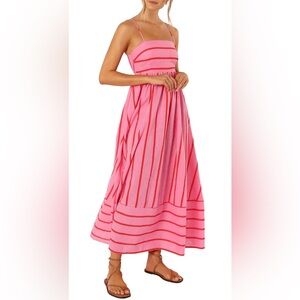 Petal & Pup Pink Red Stripe Smocked Back Maxi Dress NWT & small defect